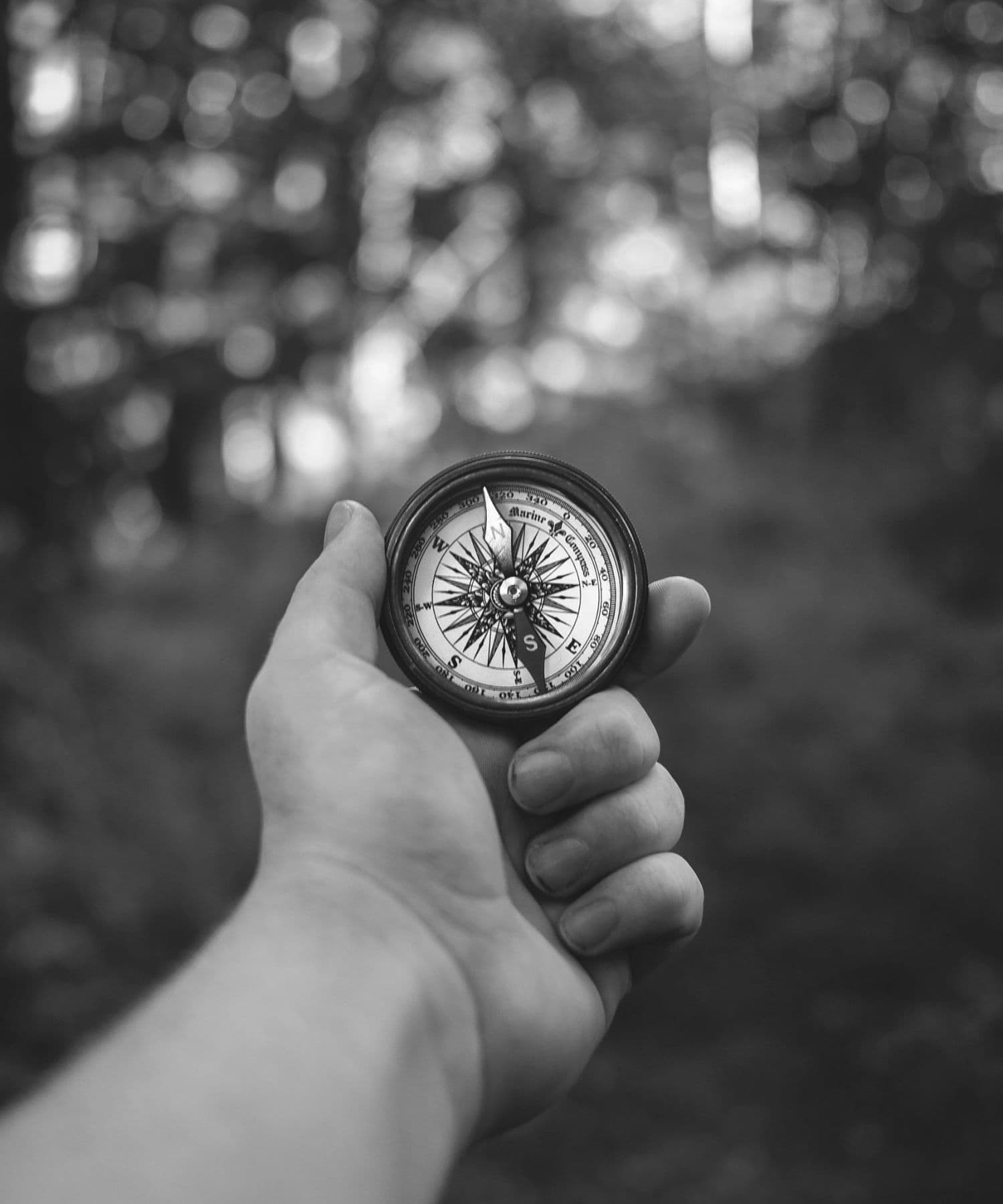Compass on wooden surface